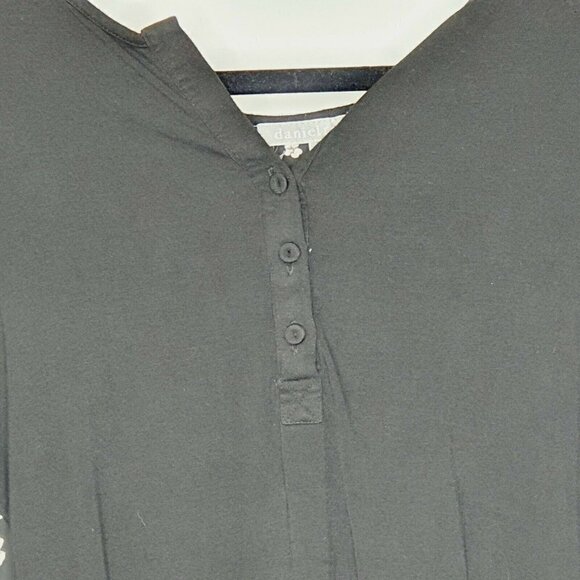 Daniel Rainn V Neck Black Floral Stretch Pleated Back 3/4 Sleeve Blouse L - Picture 8 of 9